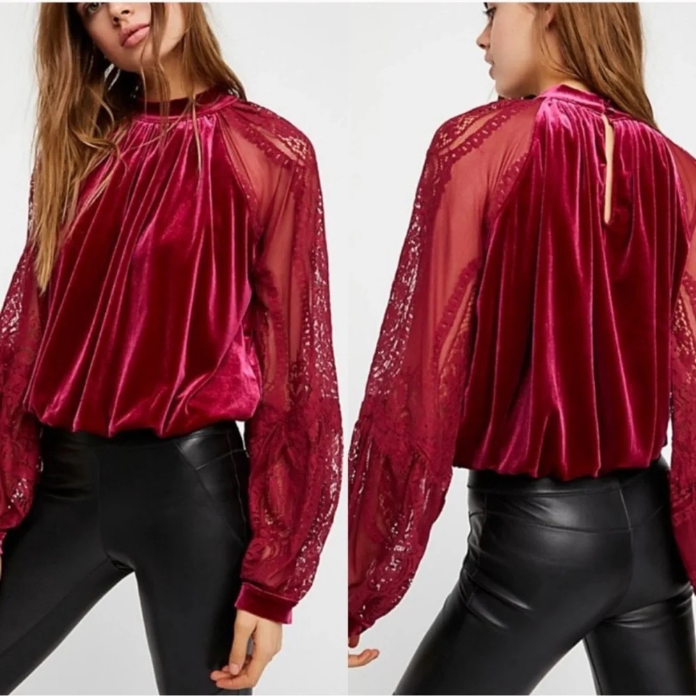 Free people raspberry lace  blouse - Picture 2 of 6